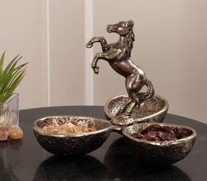 Luxury Metal Horse Decorative <b>Snack</b> <b>Bowl</b> Triple Compartment Dry Fruit & Nut Serving Tray Antique Table Centrepiece - Product Image 1