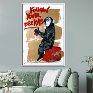 Tableau imprimé sur toile : Graffiti de singe de Banksy, décoration moderne, toile encadrée blanche - Product Image 1