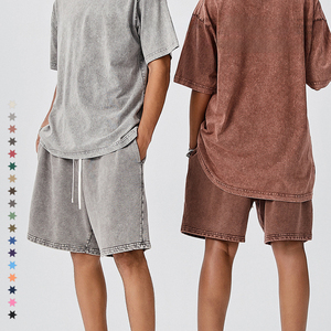 Conjunto de camisas y pantalones cortos de punto para hombre de MOQ bajo-100% de algodón Pantalones cortos casuales sueltos a juego con lavado ácido - Product Image 2