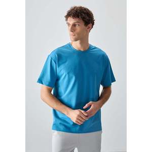 Camiseta Básica para Hombre en Azul Petrol, 100% Algodón, Gruesa, Suave, Texturizada, Corte Holgado, Tejido Jersey-88377 - Product Image 3