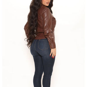 เสื้อหนัง PU แขนยาวสำหรับผู้หญิง, เสื้อใส่สบายสำหรับใส่ไปสำนักงานหรือใส่สบายสไตล์แฟชั่นแนวสตรีทสีน้ำตาล - Product Image 3