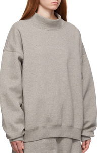 Sudadera de felpa de algodón francés bordada para mujer, jersey de cuello simulado de gran tamaño, gris liso, transpirable, informal para Otoño Invierno - Product Image 2