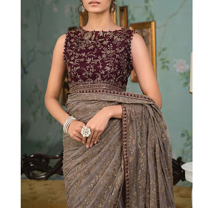 Los Mejores Saris Reversibles de Diseñador, Bordados, Sin Arrugas, de Secado Rápido, para Bodas y Fiestas, Calidad Profesional, para Mujer, en Oferta 100% - Product Image 1