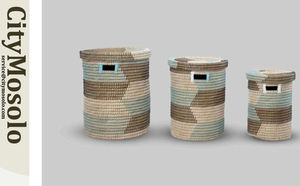 Grand panier de rangement décoratif en jonc de mer fait à la main avec poignées en anneau Organisateur tissé pour enfants pour le rangement des vêtements - Product Image 4