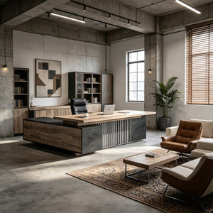 <b>Rustic</b> Industrial L-Shaped Executive <b>Desk</b> with Metal Frame Home Office Computer <b>Desk</b> <b>DESK</b>-0016 - Product Image 6