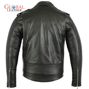 Alta mejor venta caliente clásico Brando hombres de cuero genuino Stand Collar chaqueta impermeable negro marrón - Product Image 6