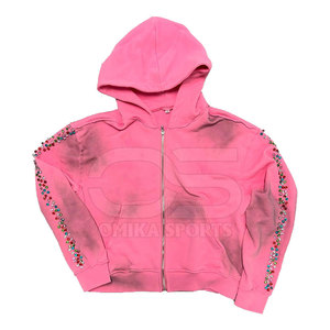 Sweat à capuche en coton mélangé de qualité supérieure pour homme avec un design et une capuche artisanale en strass rayonnants - Product Image 1