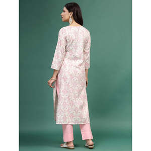 Robe décontractée pour femme, style bohème, coupe droite, en coton imprimé floral, col en V, longueur genou, taille XS, respirante et naturelle - Product Image 4