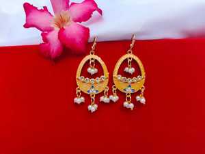 Meenakari Jhumka <b>Earrings</b> Kundan Big Pearls Jhumkas Indian Bollywood Jewellery Wedding Favor Eid Ramadan Haldi Bridesmaid Gifts - Product Image 4