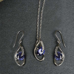 CLARA Ensemble de bijoux fins en argent sterling 925 plaqué rhodium avec pendentif œil bleu royal et boucles d'oreilles chaîne, serti de zircone suisse, pour femme - Product Image 2