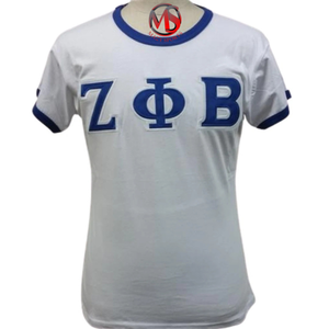 Vente en gros T-shirts à manches taraudées et col en V pour femmes Zeta Phi Beta brodé en jersey 100% coton Divine Nine Nine pour femmes - Product Image 5