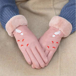 Women Winter Suede <b>Gloves</b> Soft Warm Elegant <b>Touch</b> <b>Screen</b> <b>Gloves</b> with Heart Design - Product Image 4