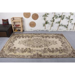 พรมวินเทจตุรกี ขนาด 5.4x9 ฟุต พรมขนสัตว์สีเบจลายอิคัต - Product Image 2