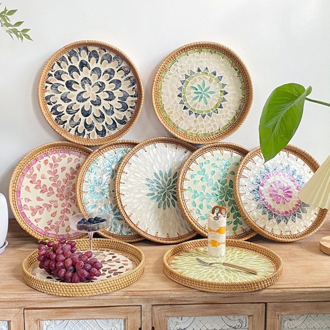 TOLIDA Plateau De Service Rond En Rotin 30 Cm - Plateau Décoratif Tissé Pour Fruits, Pain Et Bijoux