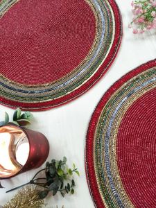 Handmade Christmas Red Floral <b>Beaded</b> <b>Placemats</b> - Product Image 4