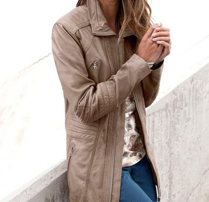 Chaqueta de Cuero para Mujer de Alta Calidad, Transpirable, con Logotipo Personalizado, Talla Grande, Cuello Alto, para Adultos, Chaqueta de Cuero con Estampado - Product Image 5