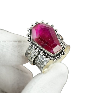 Anillo de plata con forma de ataúd de Rubí, anillo giratorio de Plata de Ley 925, anillo de piedras preciosas con forma de ataúd de Rubí, anillo de mujer para regalo de cumpleaños - Product Image 1