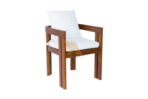 Contemporary Teak Outdoor <b>Armchair</b> With White Cushion Weather Resistant Garden Furniture - Product Image 1