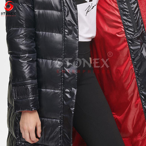 Abrigo Largo Acolchado de Invierno de Primera Calidad para Mujer, Negro y Rojo, Relleno de Algodón, Impermeable y Resistente al Viento - Product Image 6