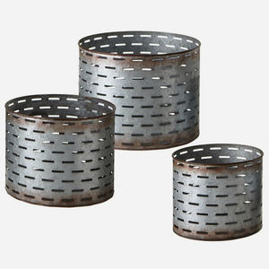 Galvanized <b>Tin</b> Metal Hanging <b>Bucket</b> Planters with Jute Handles - Product Image 3