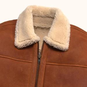 <b>Men's</b> <b>Brown</b> Genuine <b>Leather</b> <b>Jacket</b> With Sherpa Lining Zipper Closure Moto Biker Style Winter Warm Coat - Product Image 3