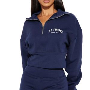 OEM <b>Women</b> <b>Turtleneck</b> Sweatshirts Quarter Zipper <b>Jumper</b> Custom logo Winter Clothing Fashion Casual Girl Clothing sweatshirt - Product Image 1