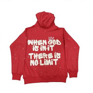 Sudadera con capucha unisex personalizada de invierno con cremallera completa, 100% algodón, con pedrería y bordado desgastado frontal, transpirable y ecológica. - Product Image 6