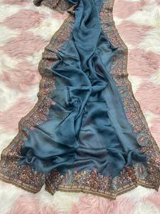 Thiết Kế Mềm Lụa Sari Với Đẹp Thêu Sequins Làm Việc Pakistan Phong Cách Chức Năng Đám Cưới Và Đảng Mặc Saree - Product Image 4