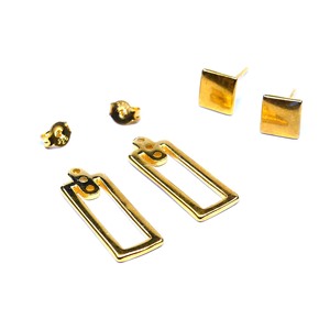 Wholesale Handmade 925 Sterling <b>Silver</b> Rectangle <b>Stud</b> <b>Earrings</b> Vintage Style Gold Plated Unique Daily Wear Accessories - Product Image 6