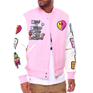 Dernière veste en laine de couleur rose de haute qualité avec patchs de broderie Chenille sur tout le corps à bas prix - Product Image 1