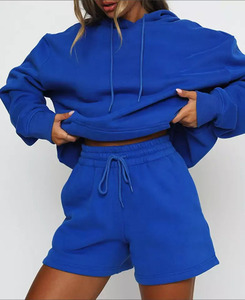 เซ็ตเสื้อมีฮู้ดและกางเกงขาสั้นสำหรับผู้ชายและผู้หญิงชุดสูทสำหรับใส่ได้ทั้งชายและหญิงโลโก้ตามสั่ง - Product Image 2