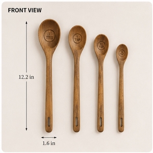 Ensemble de cuillères à mesurer en bois, 4 pièces, manche long naturel, design minimaliste rustique, ustensiles écologiques - Product Image 2