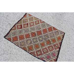 Vintage Turkish Kilim Rug 2.7x3.7 ft, <b>Brown</b> Small Polka dot <b>Wool</b> Rug - Product Image 4