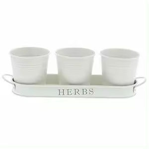 Juego de macetas de hierbas galvanizadas de color blanco, maceta decorativa para el hogar y el jardín, macetas de jardín de la mejor calidad, juego de macetas de hierbas de metal a bajo precio - Product Image 1