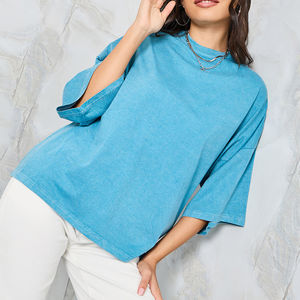 T-shirt délavé à l'acide, t-shirts pour femmes de qualité supérieure, vente en gros, t-shirts à manches courtes pour femmes, t-shirts délavés, t-shirts personnalisés OEM ODM - Product Image 2