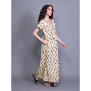 Robe de nuit 100 % coton tissé pour femme, imprimé floral, avec poches latérales et cordon de serrage, confortable et respirante pour l'hiver - Product Image 3