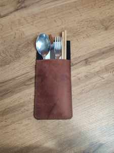 Genuine Leather Luxury Durable Waterproof Shockproof Cutlery Holder Roll Utensil <b>Organizer</b> for Dining <b>Travel</b> Wholesale LCH-0011 - Product Image 5