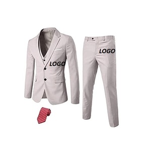 Traje de boda de 3 piezas para hombre, conjunto de traje de oficina de negocios de color sólido Delgado a la moda para hombre, abrigo de talla grande para hombre, pantalones, esmoquin transpirable - Product Image 2