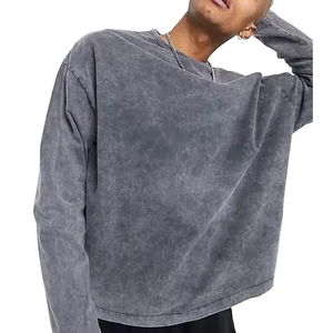 T-shirt d'été 100% coton délavé à l'acide personnalisé pour hommes, tricoté à coupe ample, à épaules tombantes, style streetwear - Product Image 6