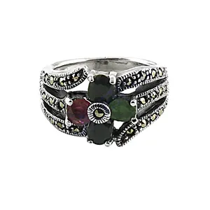 Bague en argent 925 avec grappe de fleurs, marquise, tendance, religieuse, incrustée, pour femmes, bague en diamant taillé à la mode, plaquée cuivre - Product Image 3