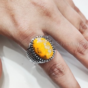 Bague en argent sterling 925 pour homme, bijou de naissance en jaspe, bourdon naturel, toutes tailles, bijoux de fête arabe - Product Image 5