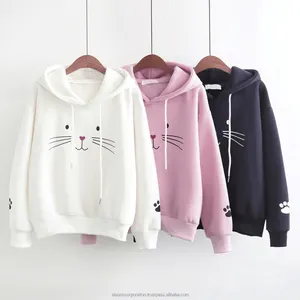 Novo Inverno Pullover Camisolas Mulheres Gato Kawaii Poleron Mujer Com Cordão Hoodie Escola Coreano Streetwear Oversized Hoodies