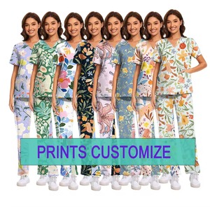 Acheter en gros col en V design jogger style imprimé gommages gommages médicaux infirmière à manches courtes ensemble de gommage tissu polyester - Product Image 3