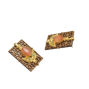 Boucles d'oreilles en pierre de bois naturel en laiton de qualité supérieure bijoux pour filles et femmes disponibles au prix de gros en Inde - Product Image 2