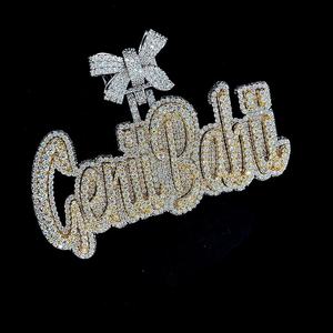 Colgante Personalizado Iced Out Crew$Boii con Nombre de Moissanita Cristiana y Lazo, Joyería de Lujo Estilo Hip Hop - Product Image 5