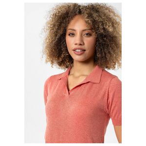 T-shirt da donna con collo a Polo senza bottone corallo sottile Basic a maniche corte - Product Image 6