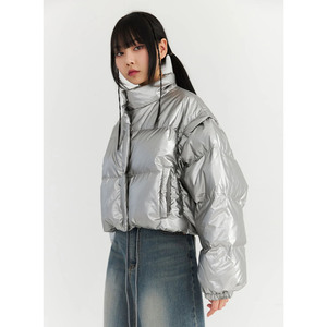 แจ็กเก็ตแขนยาวสำหรับผู้หญิงแจ็กเก็ตปลาปักเป้าโลหะแบบตัดซิปคอเต่าแบบปรับแต่งได้ - Product Image 2