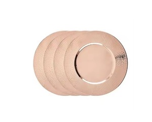 Rose Gold Hammered Design Round Metal Coaster New Model Tea <b>Coffee</b> Cup Mat with <b>Pad</b> for Home or Hotel Tabletop Decorations - Product Image 1