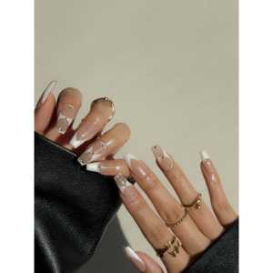 Uñas Postizas Ivory Whisper, Elegante Arte de Uñas en Tono Marfil para una Belleza Realzada - Product Image 2