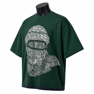 เสื้อยืดโอเวอร์ไซส์สีเขียวลายกราฟิกสำหรับผู้ชาย แขนสั้น คอกลม ทรงบ็อกซี่ สไตล์วินเทจ ลุคสบายๆ แฟชั่น - Product Image 3